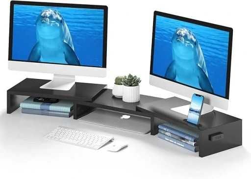 BONTEC Podwójny stojak na monitor CZARNY