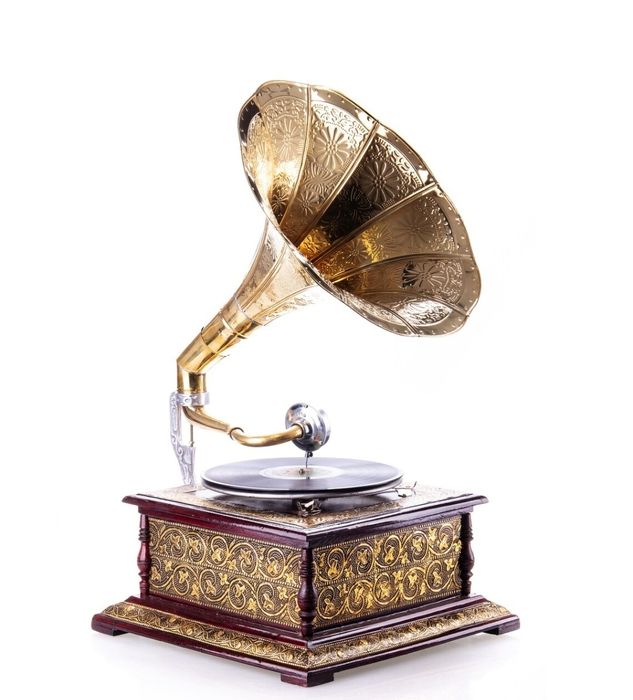 Gramofon Patefon na korbkę mosiezna tuba sprawny