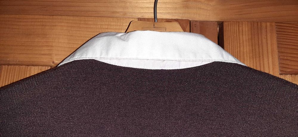 Sweter elegancki Miss Classic L brązowy z kołnierzem idealny do biura