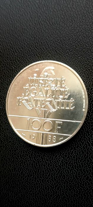 Срібна монета 100 франків 1988р