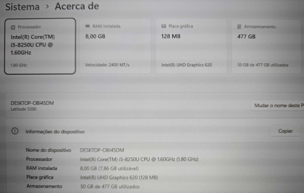 Dell Latitude 5590 |Intel Core I5-8250 | 8Gb | 512 SSd