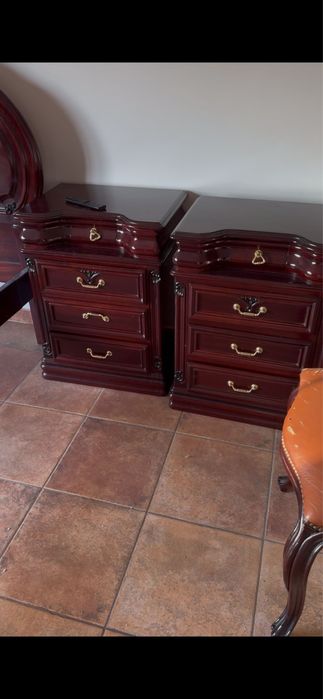 Quarto completo madeira maciça: cama 140x200 + 2 mesas + cómoda + espelho + Emma | Solid wood bedroom set: bed + 2 bedside tables + dresser