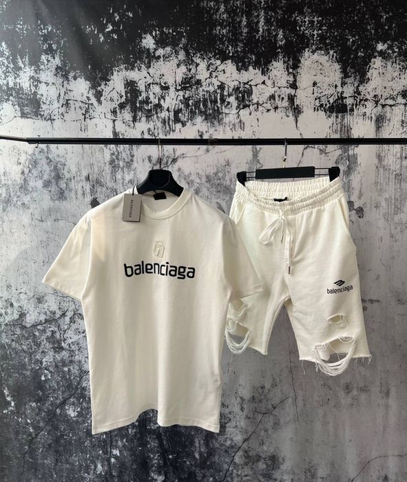 BALENCIAGA футболка мужская белая комплект оверсайз шорты летний