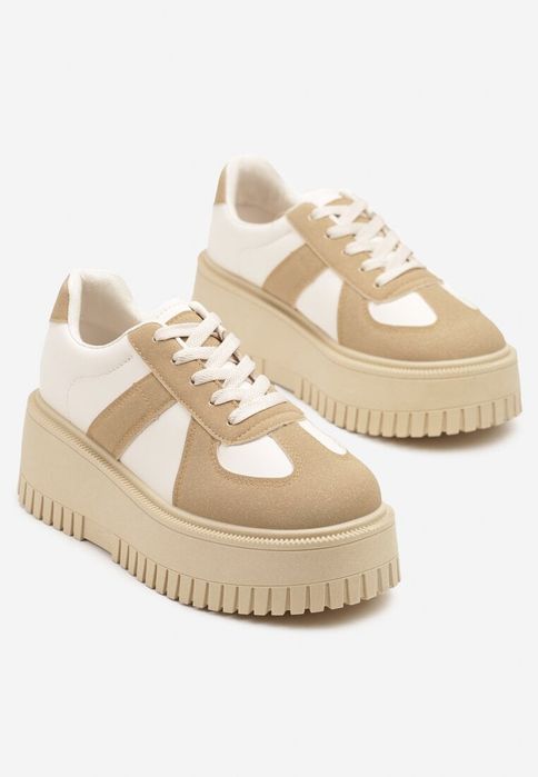 Ciemnobeżowe Sneakersy na Żłobionej Platformie R 37