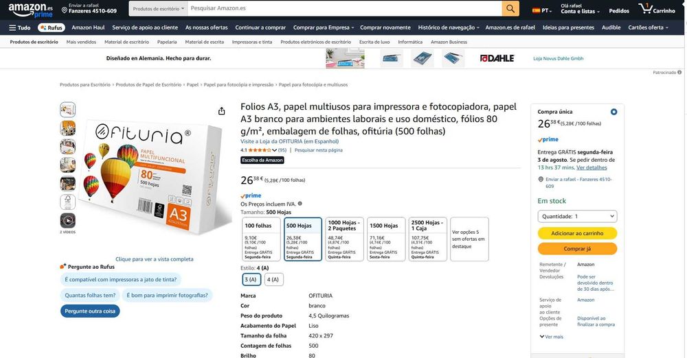 Ofituria Folios A3 Papel embalagem de 500 folhas