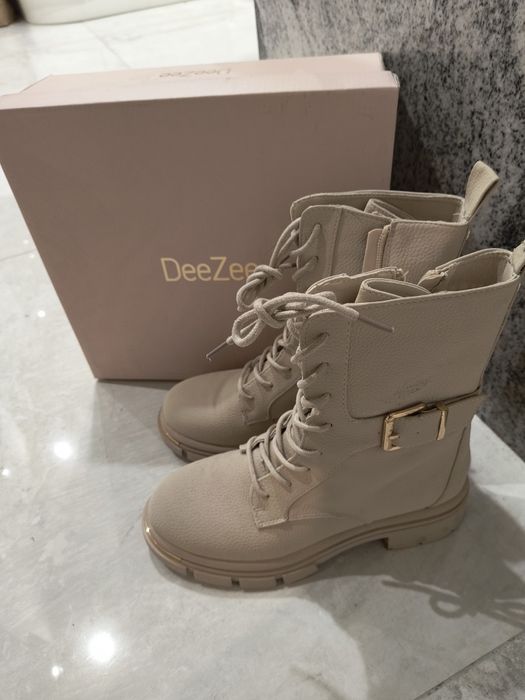 Piękne buty botki kozaki beżowe jak nowe r 38