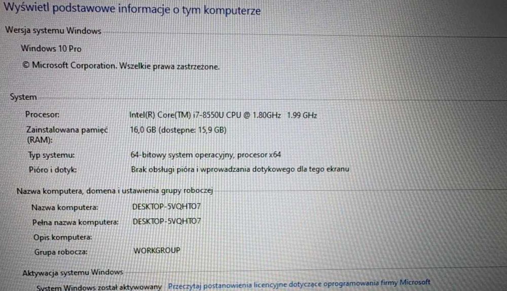 Laptop hp proobok 470 g5,i7-8550U,16 GB ram,256 GB SSD 17 cali stan bd