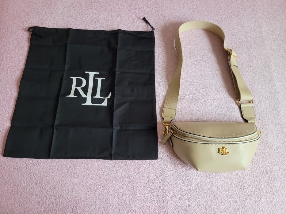 Torebka nerka skórzana Lauren Ralph Lauren beżowa