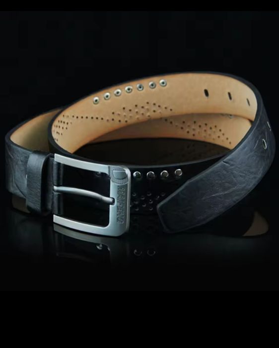 Nowy Pasek kowbojski skórzany metalowa klamra 120.cm