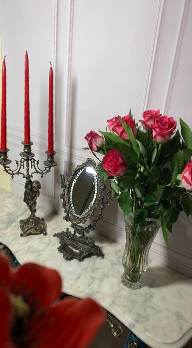 Подсвечник 3 свечи, бронзовый, Ангел, зеркало бронзовое, Испания,