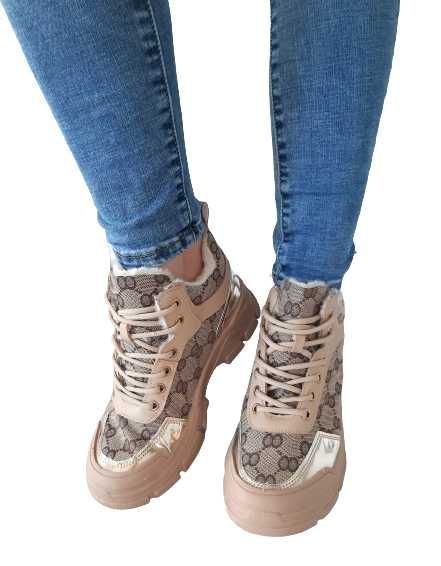 TRAPERY SNEAKERSY za kostkę ocieplane BEŻOWE r.40
