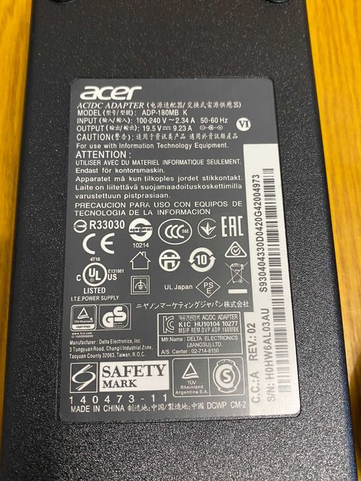 Блок питания для ноутбука  Acer 19.5V 9.23A 135 W 5.5*1.7 Slim