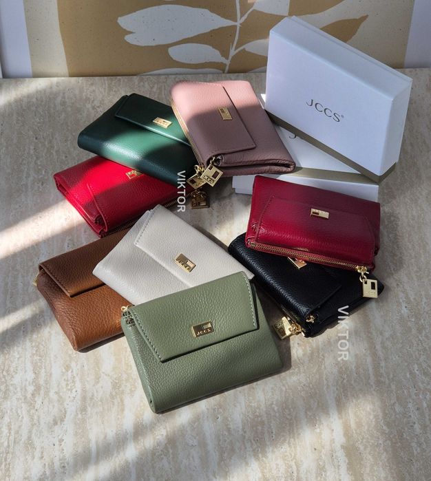 Кожаный женский компактный кошелек JCCS. Шкіряний гаманець