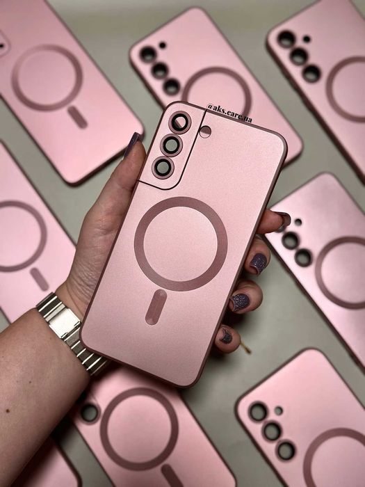 Рожевий розовий силіконовий чохол MagSafe з лінзами Samsung A/S/Note