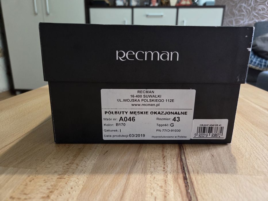 Półbuty Recman A046 rozmiar 43
