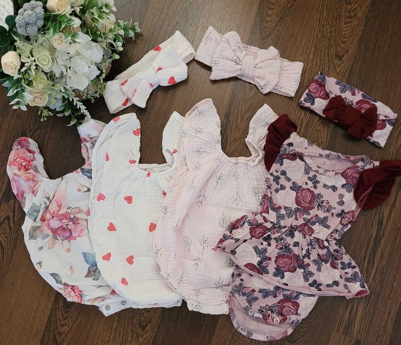 Муслінові бодіки 0-3міс на новонароджену дівчинку