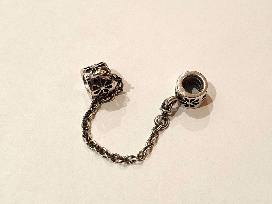 Pandora, łańcuszek zabezpieczający bransoletkę, oryginalny charm, s925