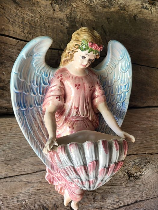 Piękna porcelanowa kropielnica 34 cm Anioł