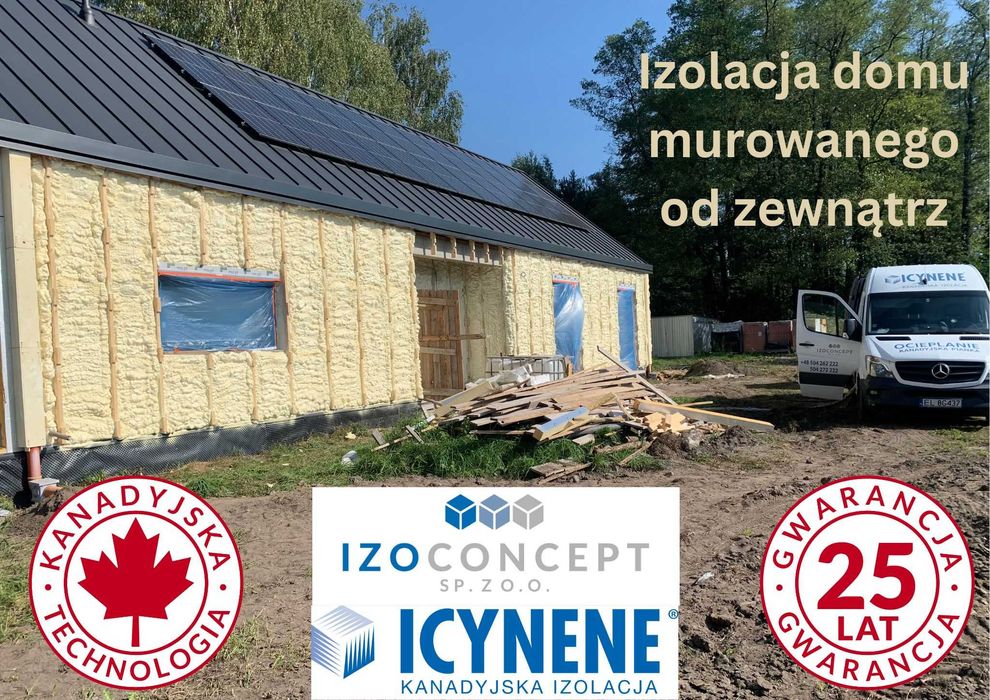 Ocieplanie, izolacje kanadyjską pianą PUR icynene. wdmuchiwanie wełny