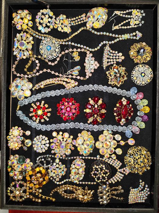 Брошь винтаж Чехия, бусы, брошка янтарная клипсы, кулон серьги браслет