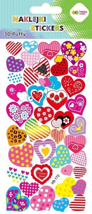 Naklejki 3D Puffy Color Hearts 9,5x22cmHAPPY COLOR. GDD. Nowy Produkt