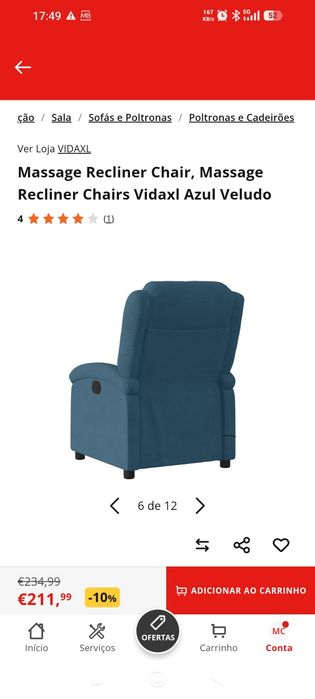 Sofá poltrona reclinável com massagens