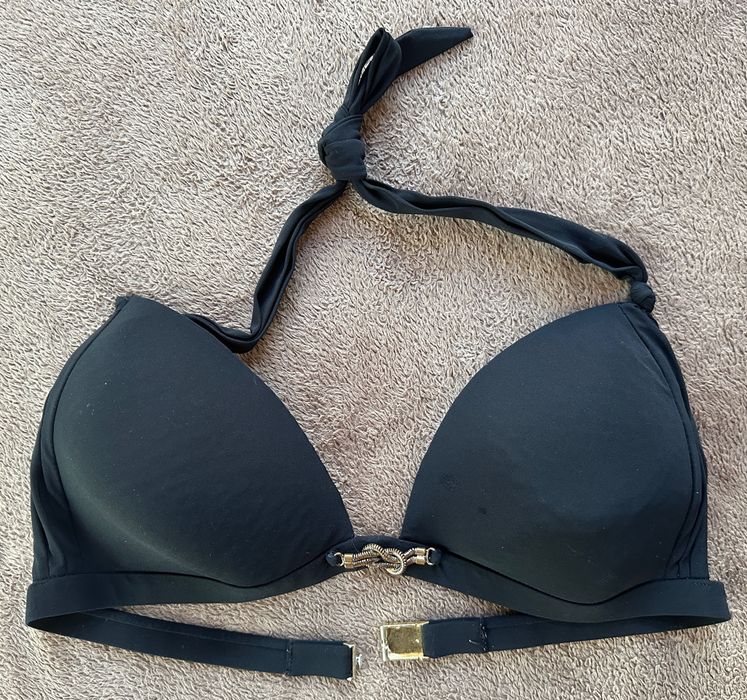 Czarny stanik bikini glamour 80C złoty łańcuch wiązane trójkąt
