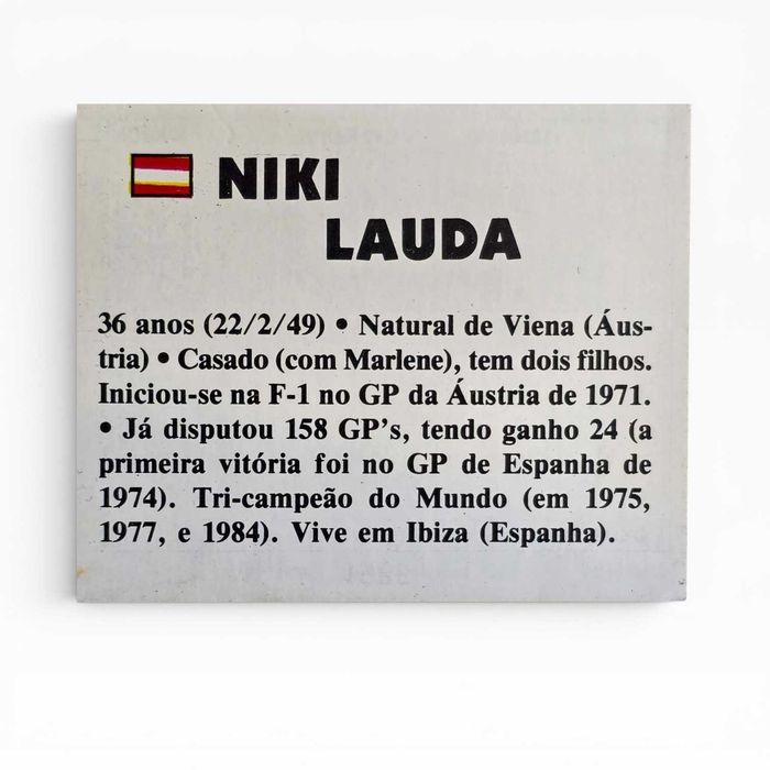Calendário Bolso Fórmula 1 Impala — Niki Lauda — 1985/1986
