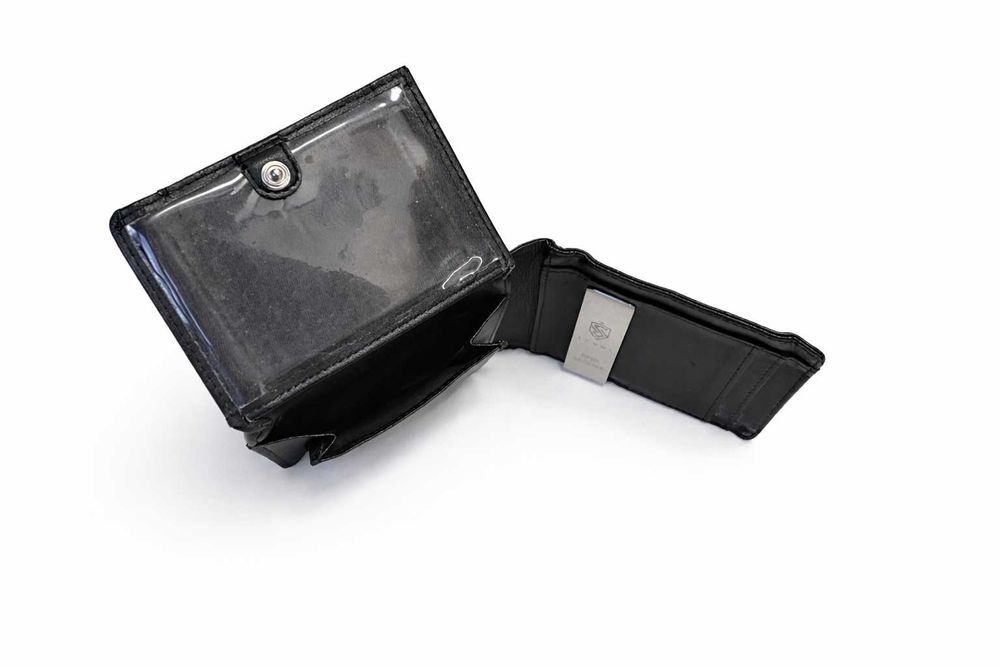 Portfel skórzany slim wallet RFID money clip black minimalist classic