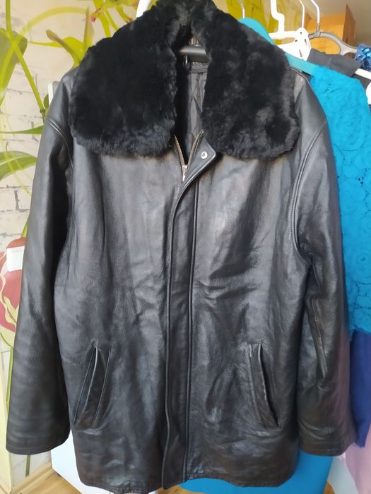 Куртка теплая,кожаная, со съемной подстежкой из овчины, 4XL,рост 190