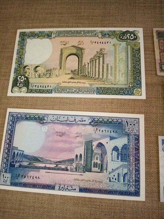 LÍBANO, 6 Notas 5 Não Circuladas 10, 100, 250, e 2 de 1000 e 1 BC 50