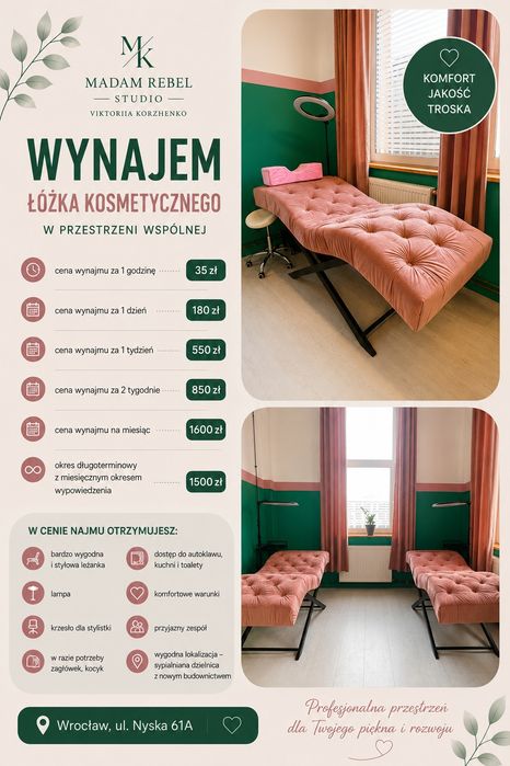 COWORKING Wynajem stanowisk pracy w salonie kosmetycznym