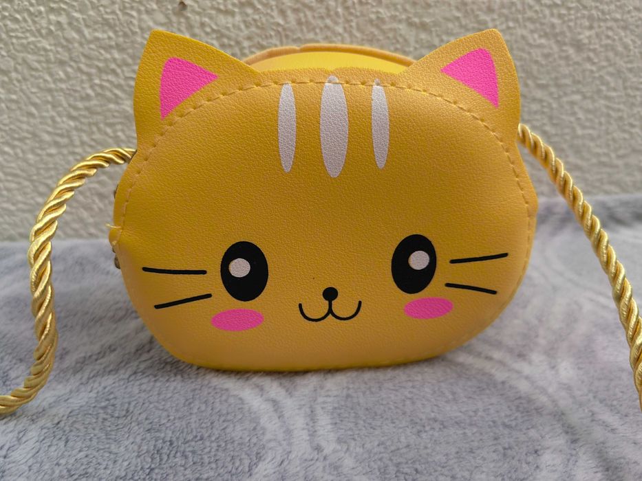 Mini bolsa a tiracolo amarela com design de gato