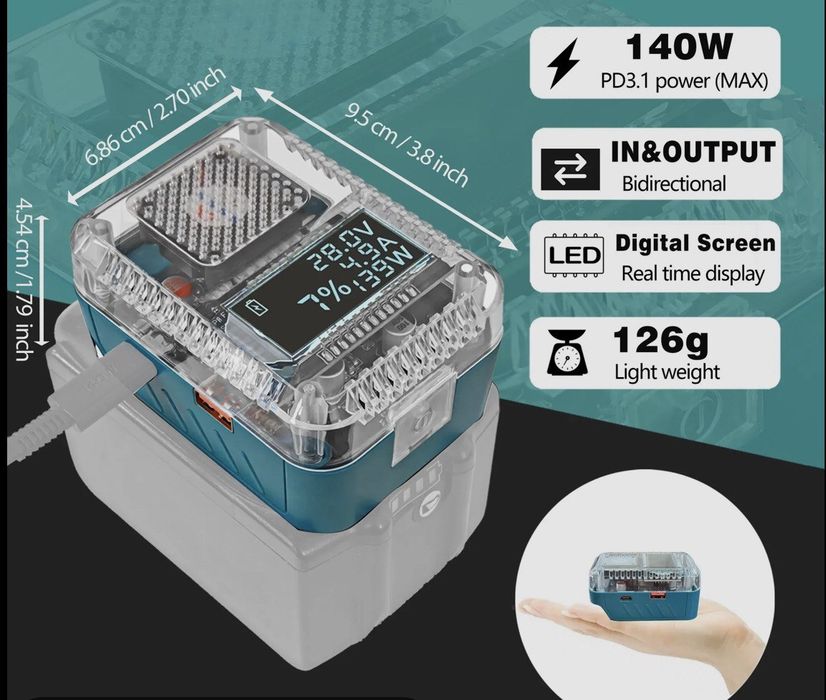 USB Type-C Адаптер для аккумуляторов Makita 140 Вт.