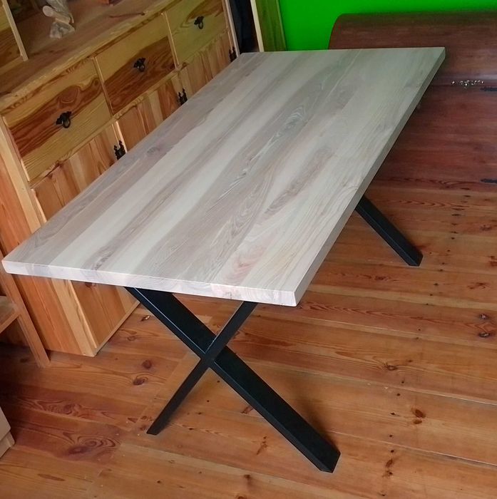 Stół loftowy, industrialny jesionowy, dębowy, pokój, jadalnia, kuchnia