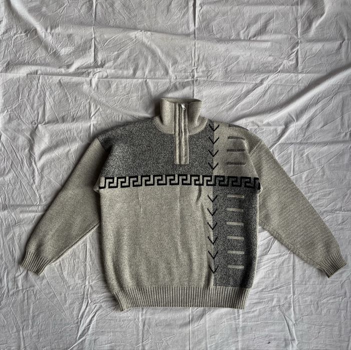 Мужской винтажный свитер на молнии Vintage Half Zip Knit Sweater Y2K Grey  Boxy Fit