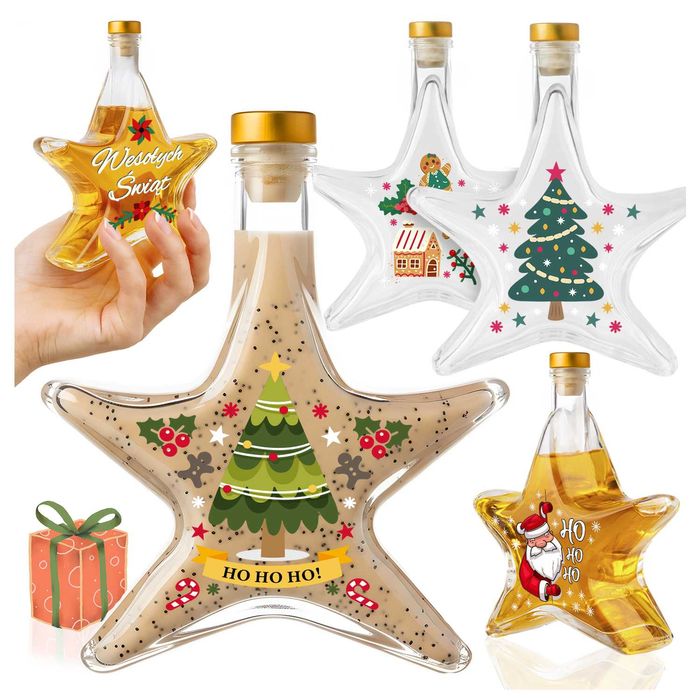 5x Butelki GWIAZDKA 200 ml z korkami na nalewki świąteczne prezenty