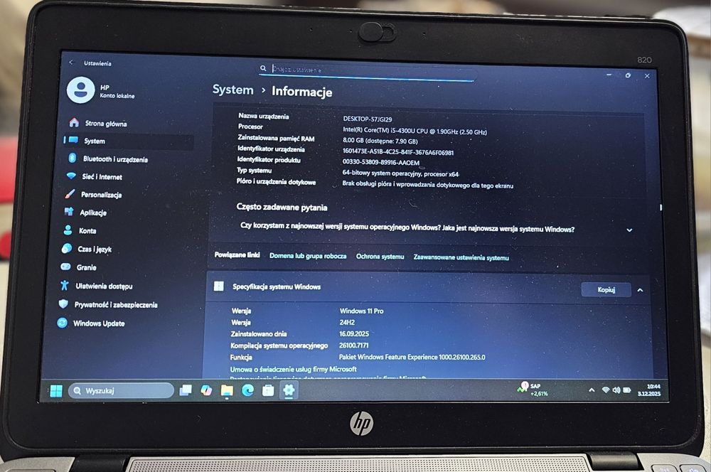 LAPTOP HP ELITEBOOK 820 G1 12.5'' I5-4310U- 8GB-180GB Windows11 Pro