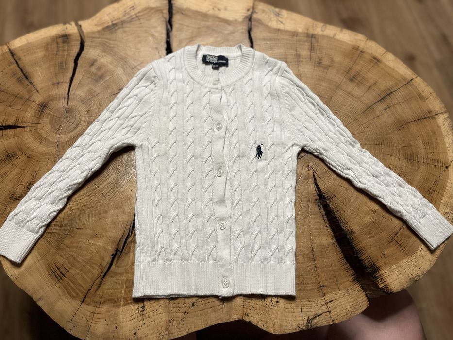 Biały sweter dziewczęcy kardigan rozpinany polo ralph lauren nowy 86-92 cm warkocze