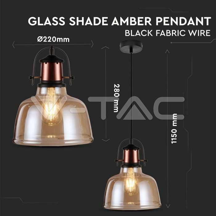 Candeeiro Suspenso V-TAC VT-7220 Vidro e Metal E27