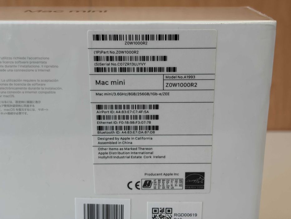 Apple Mac Mini A1993 MRTR2LL/A 2018 i3 8100B 8GB Ram 512GB NVMe — Novo N