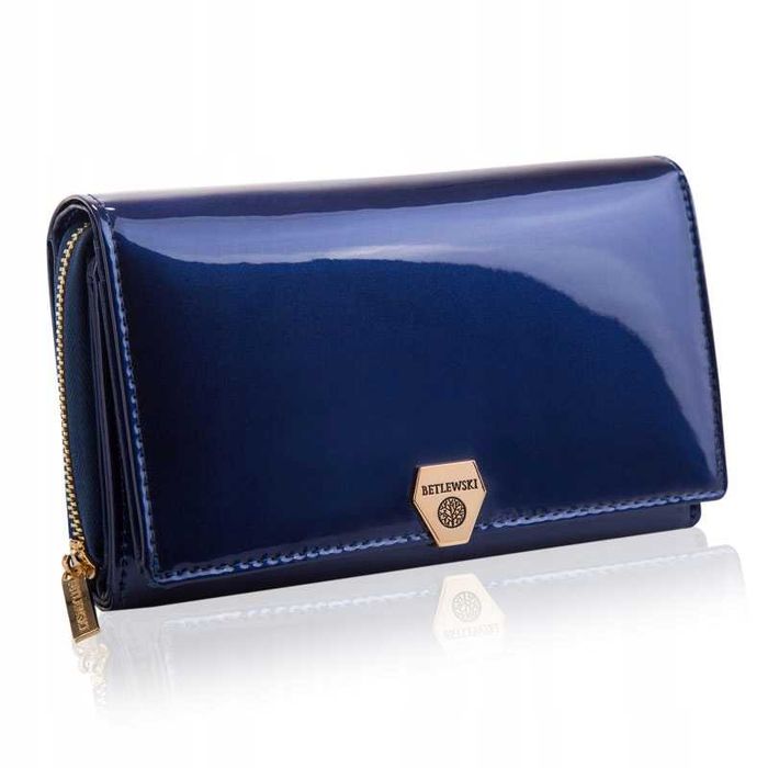 BETLEWSKI Portfel Damski Na Prezent Skóra Naturalna Lakierowany
