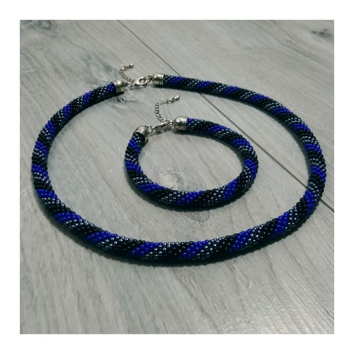 Komplet biżuterii handmade - UŻYWANY - szafirowy, czarny, heamtyt