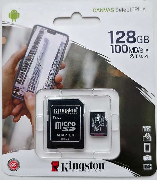 Karta pamięci Kingston microSDXC 128GB Canvas Select Plus A1, Class 10, UHS-I / U1, V10 + adapter