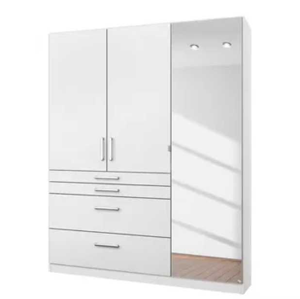 Biała szafa z lustrem i szufladami