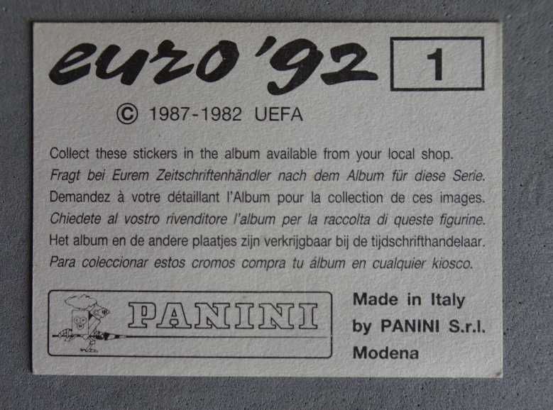 cromo brilhante nº1 da coleção euro 92 panini