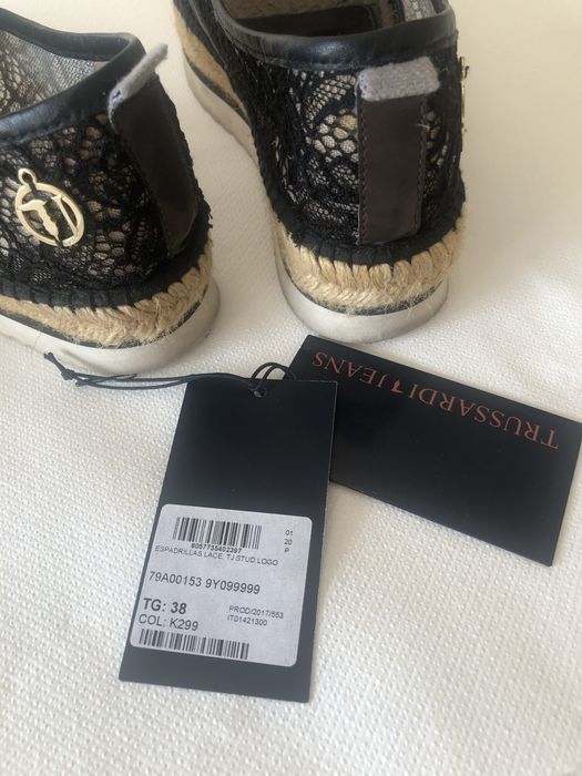 Trussardi Jeans espadryle czarne koronkowe r.38