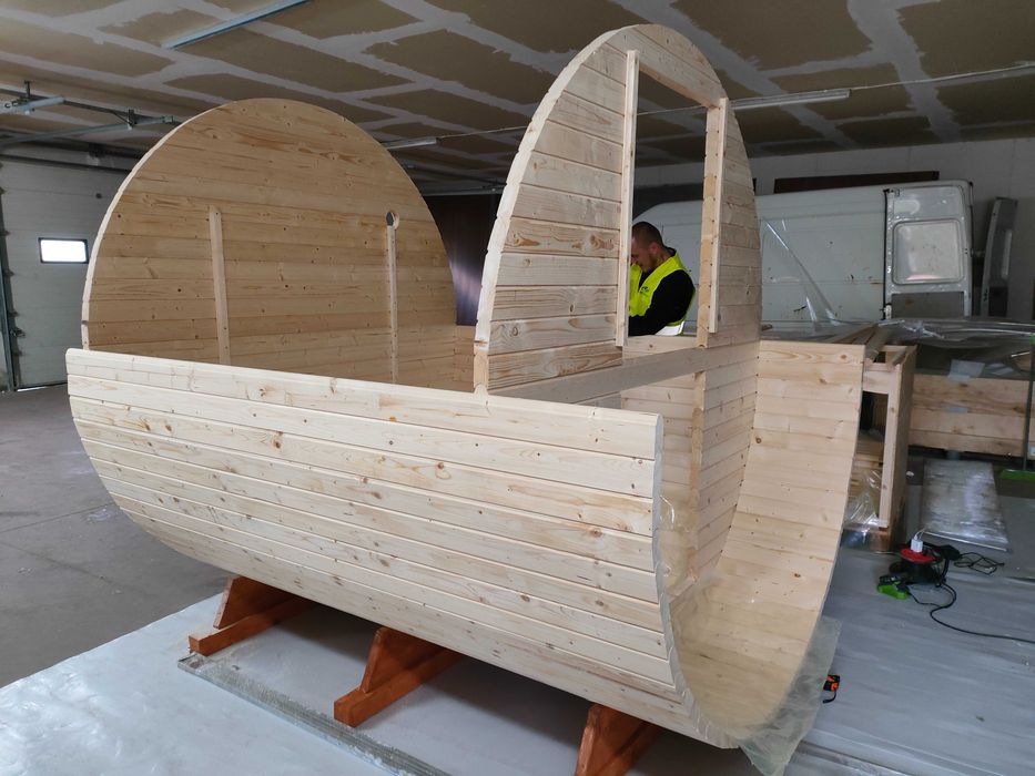 Sauna beczka 3,4m z przedsionkiem zamkniętym do samodzielnego montażu