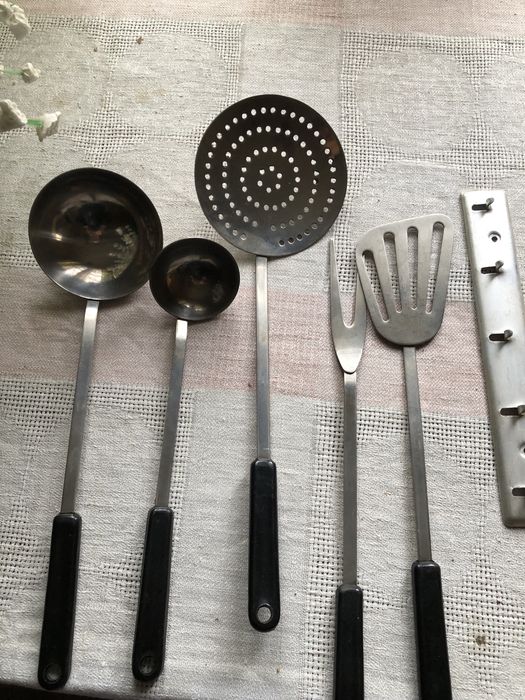 Винтажный набор кухонные принадлежности  Hederich ссср антиквариат черпак шумовка вилка лопатка