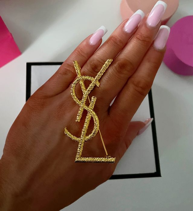Broszka premium ysl złota pozłacana duża